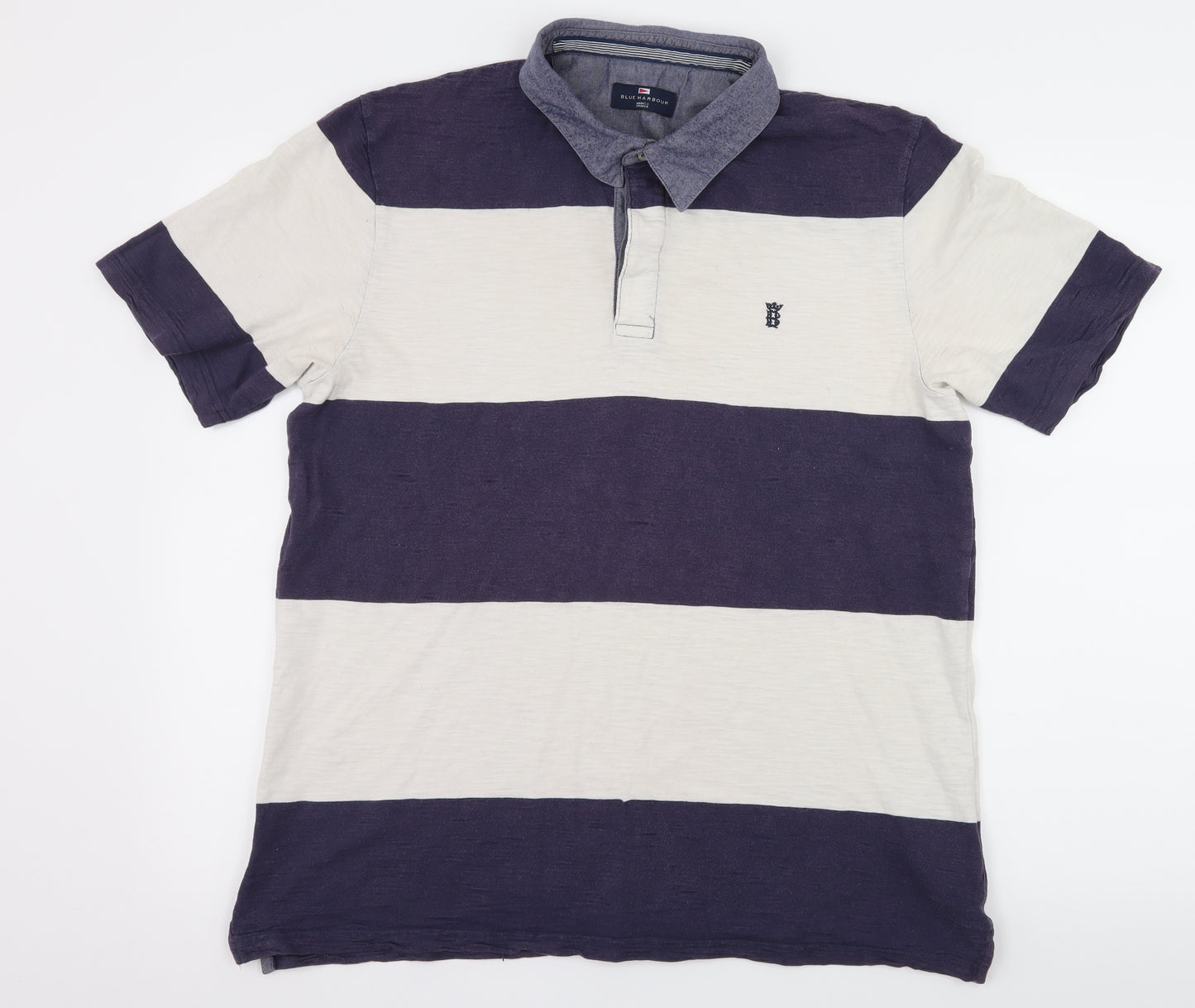 Blue Harbour Mens Black Striped Jersey  Polo Size M