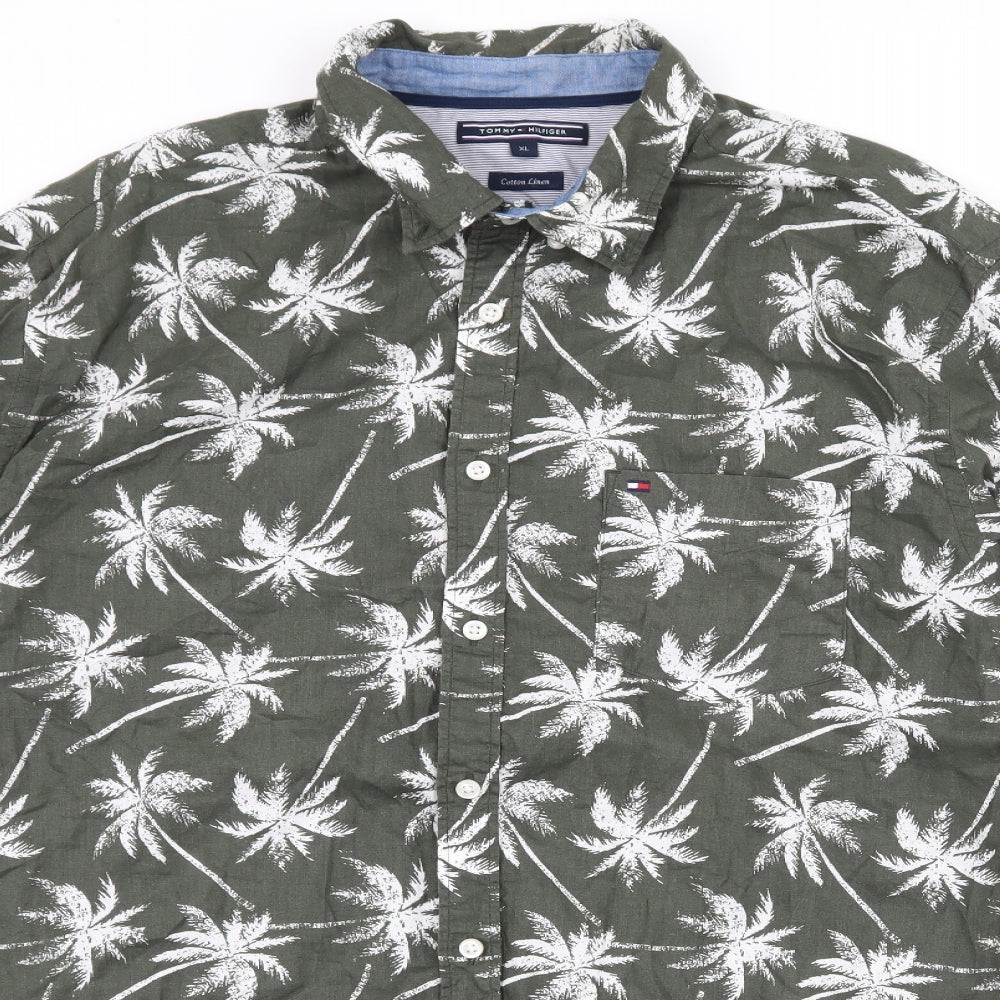 Tommy Hilfiger Mens Green Fair Isle   Button-Up Size XL  - Palm Tree