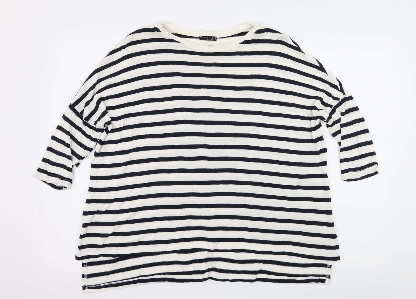 Stradivarius Womens White Striped Jersey Basic T-Shirt Size L