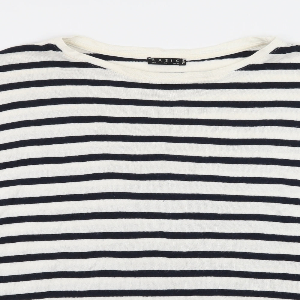 Stradivarius Womens White Striped Jersey Basic T-Shirt Size L