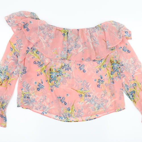 New Look Womens Pink Floral Chiffon Basic Blouse Size 14