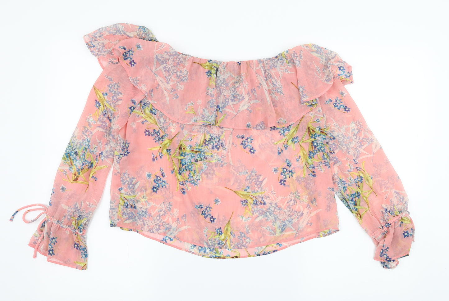 New Look Womens Pink Floral Chiffon Basic Blouse Size 14