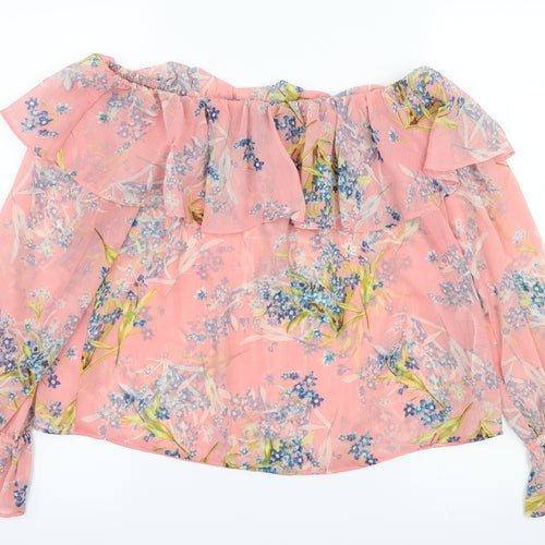 New Look Womens Pink Floral Chiffon Basic Blouse Size 14