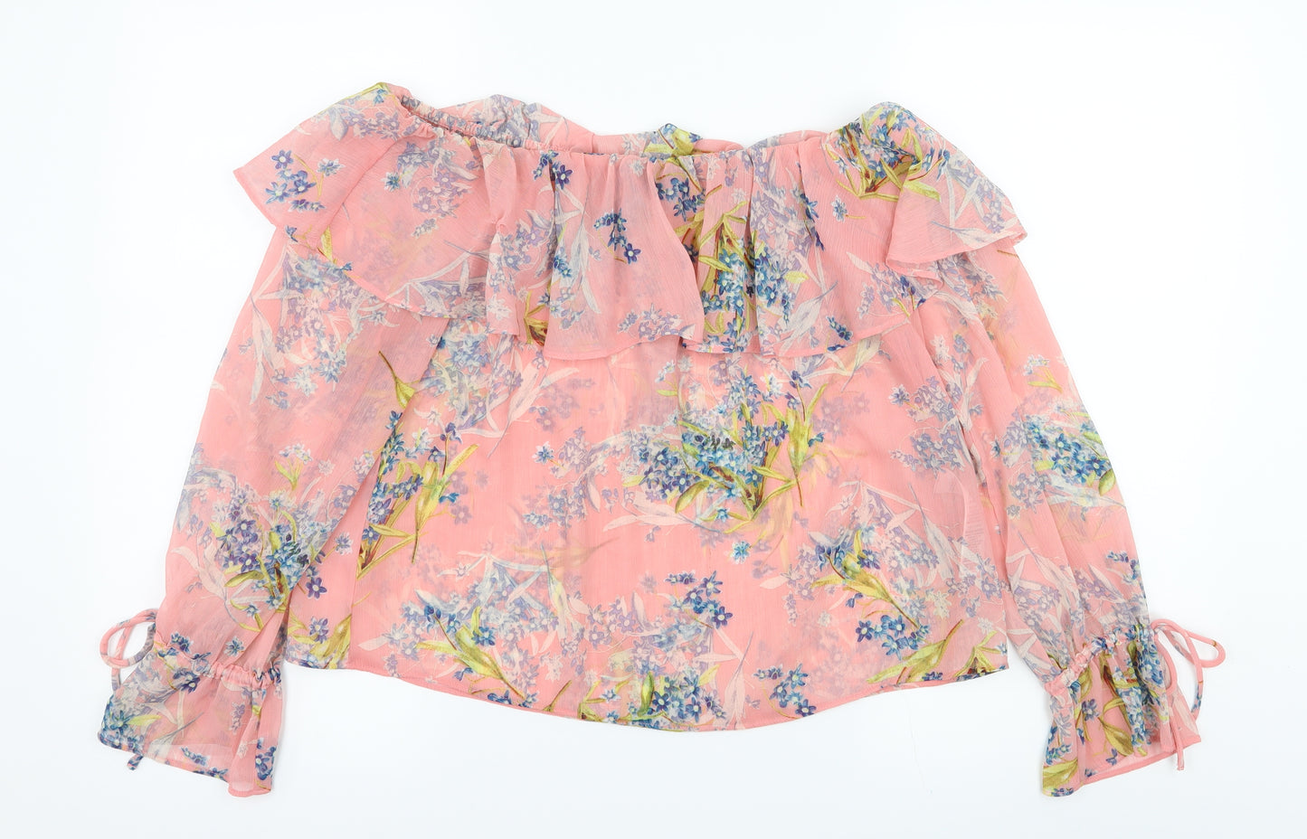 New Look Womens Pink Floral Chiffon Basic Blouse Size 14