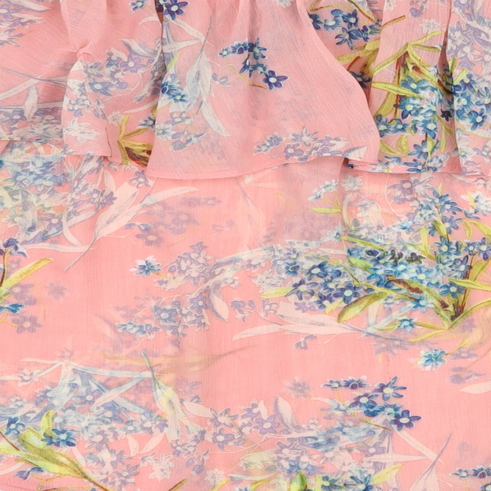 New Look Womens Pink Floral Chiffon Basic Blouse Size 14