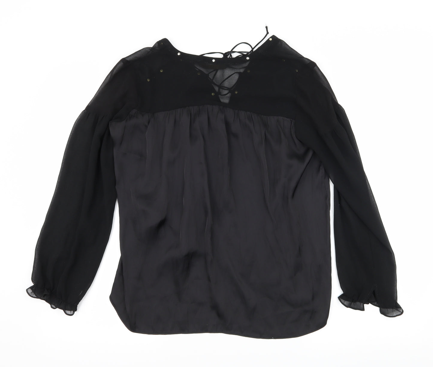 Zara Womens Black  Satin Basic Blouse Size S  - Lace up detail