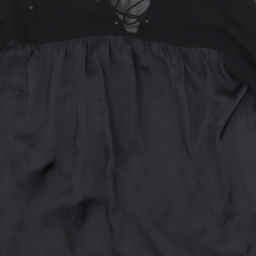 Zara Womens Black  Satin Basic Blouse Size S  - Lace up detail
