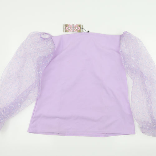 Boohoo Womens Purple Floral  Basic Blouse Size 18  - Puff sleeve