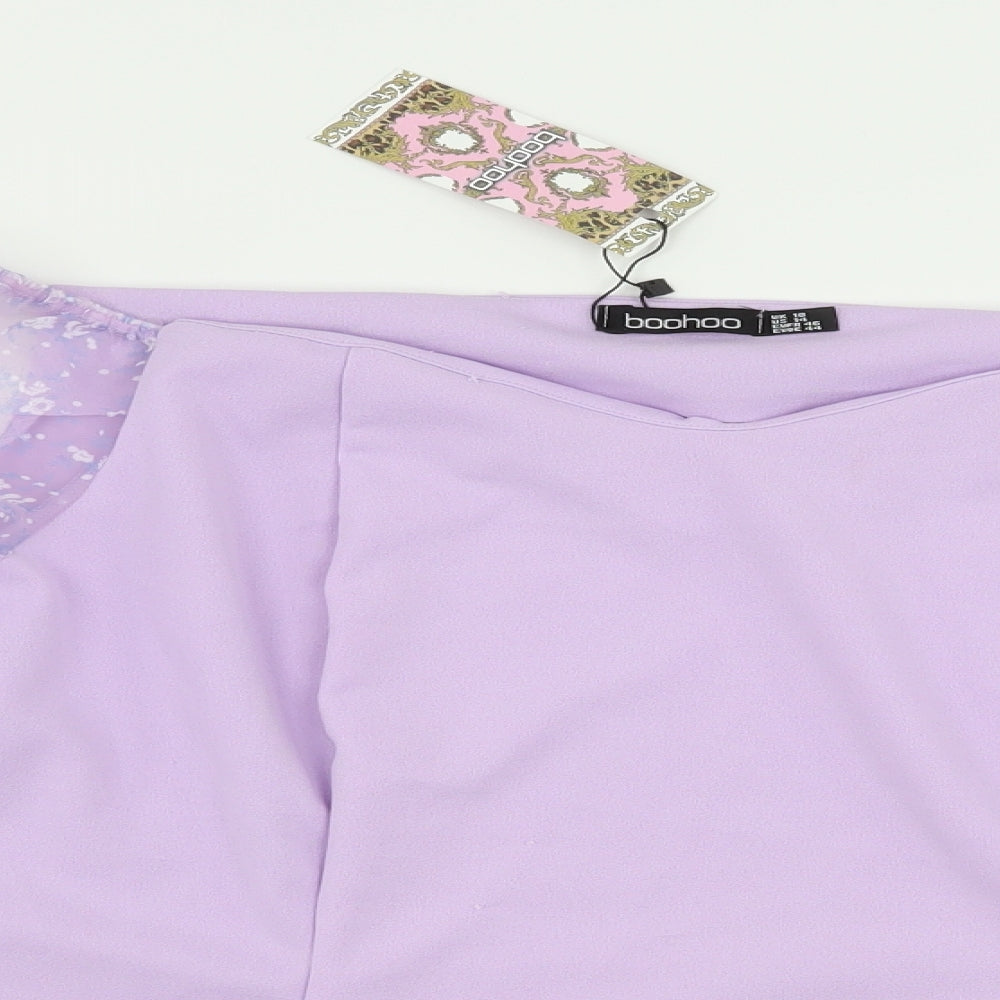 Boohoo Womens Purple Floral  Basic Blouse Size 18  - Puff sleeve