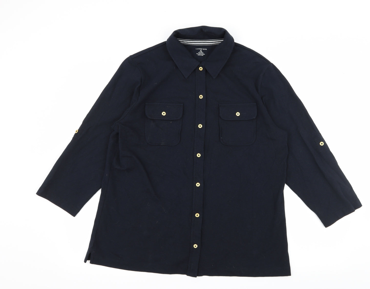 Lands' End Womens Blue  Jersey Basic Button-Up Size 18