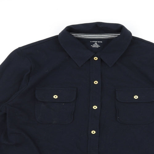 Lands' End Womens Blue  Jersey Basic Button-Up Size 18