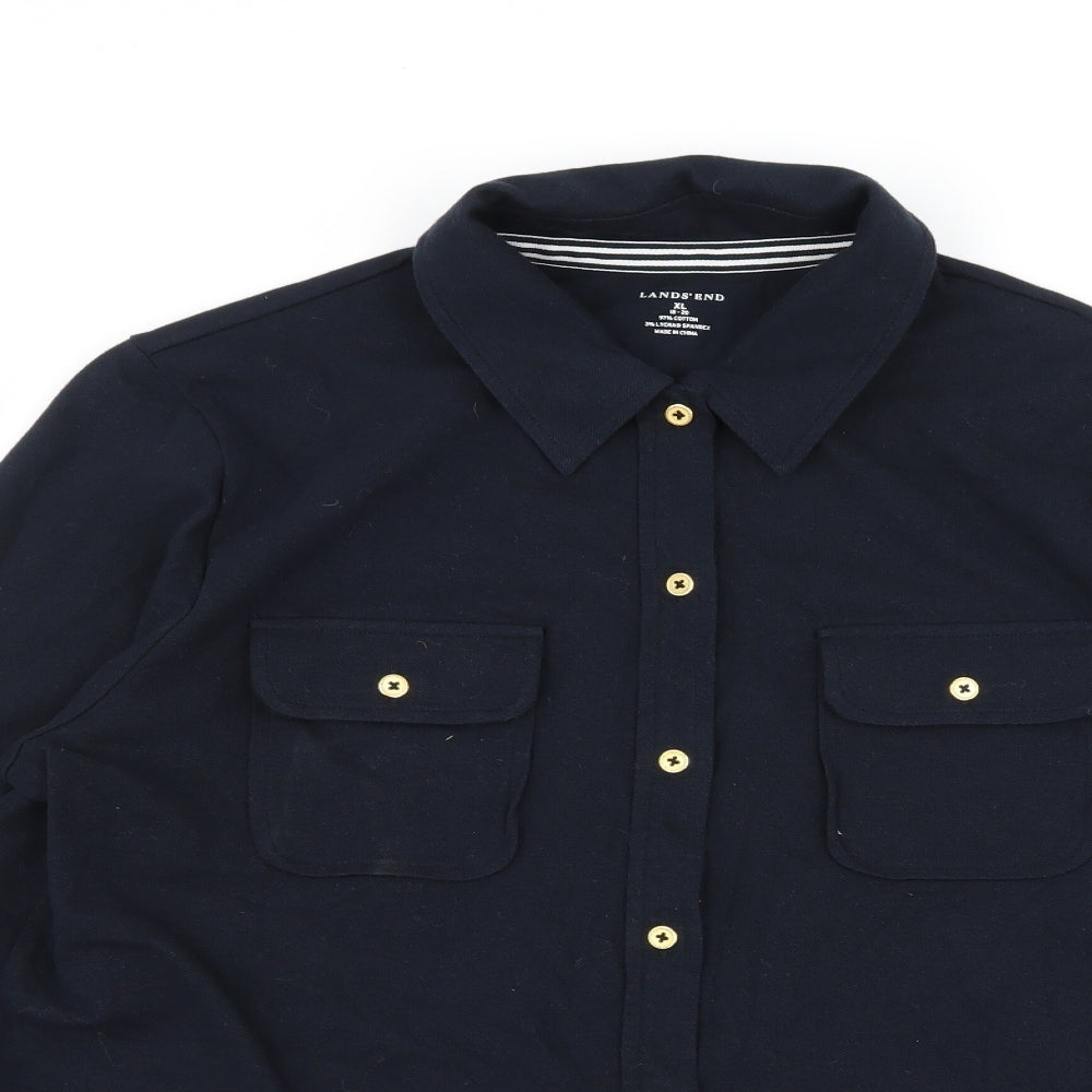 Lands' End Womens Blue  Jersey Basic Button-Up Size 18