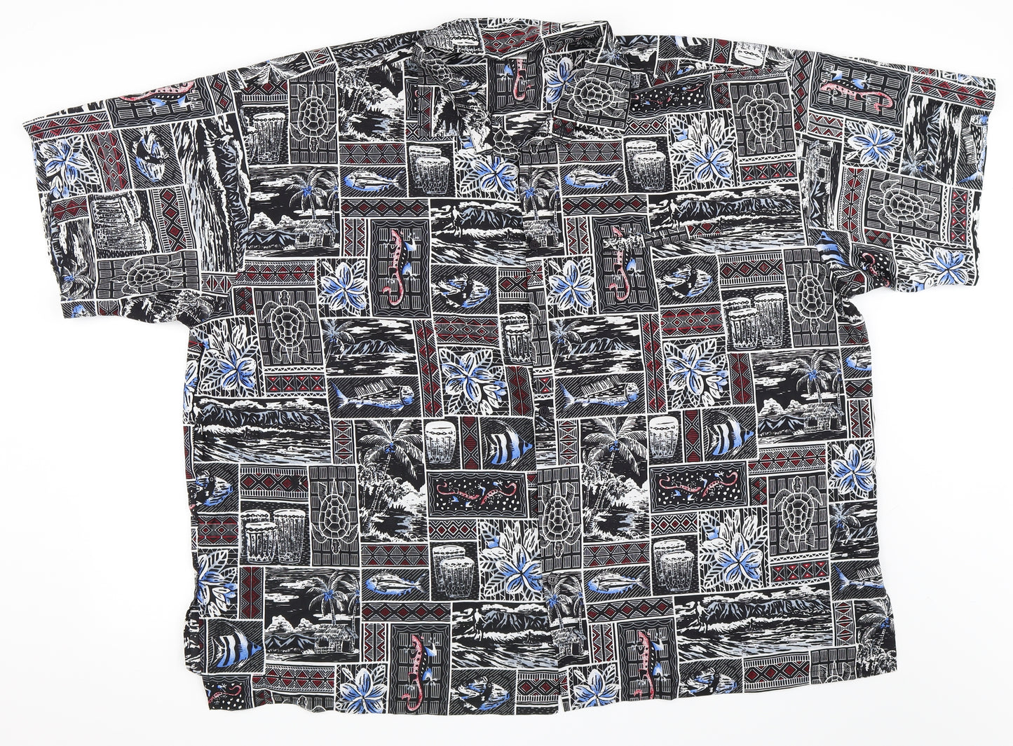 Rima Mens Black Geometric   Button-Up Size 2XL