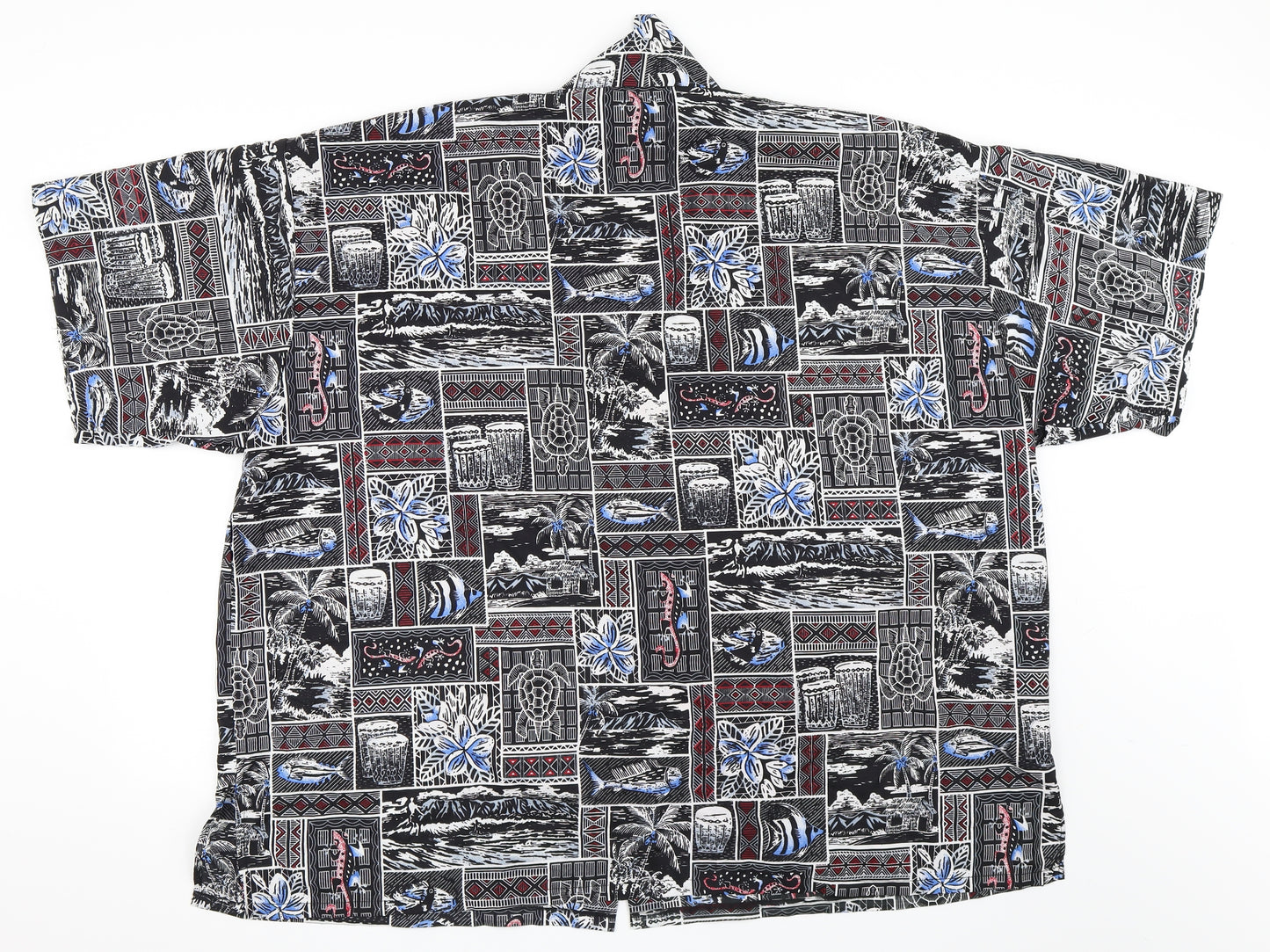 Rima Mens Black Geometric   Button-Up Size 2XL