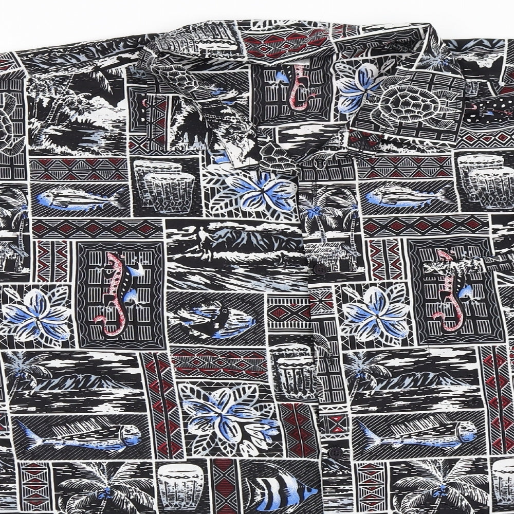 Rima Mens Black Geometric   Button-Up Size 2XL