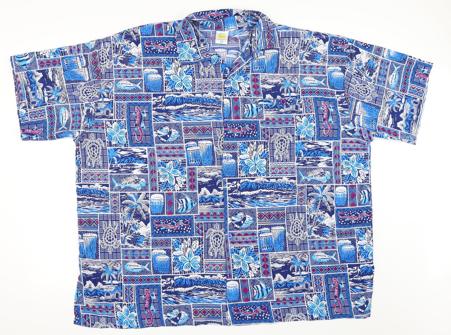 Rabia Mens Blue Geometric   Button-Up Size 2XL
