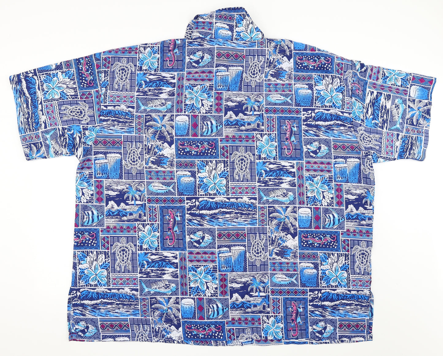 Rabia Mens Blue Geometric   Button-Up Size 2XL
