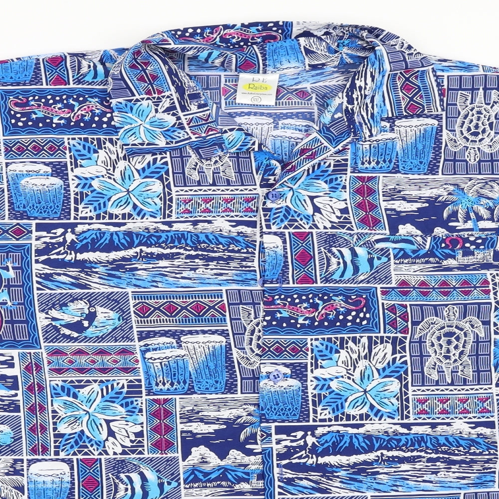 Rabia Mens Blue Geometric   Button-Up Size 2XL