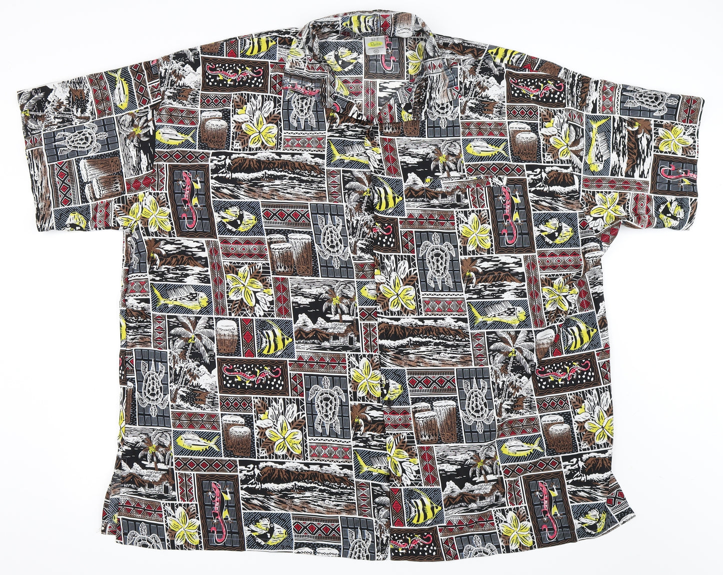 Rabia Mens Black Geometric   Button-Up Size 2XL