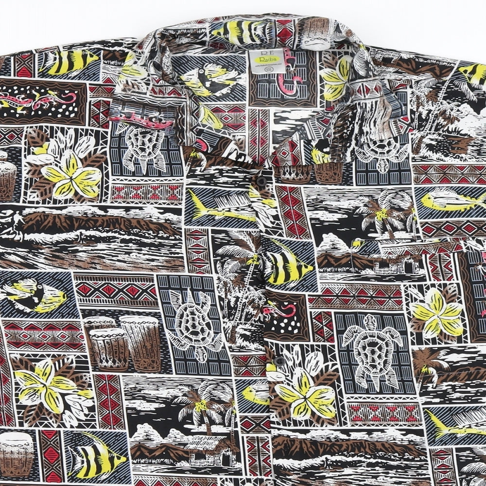 Rabia Mens Black Geometric   Button-Up Size 2XL