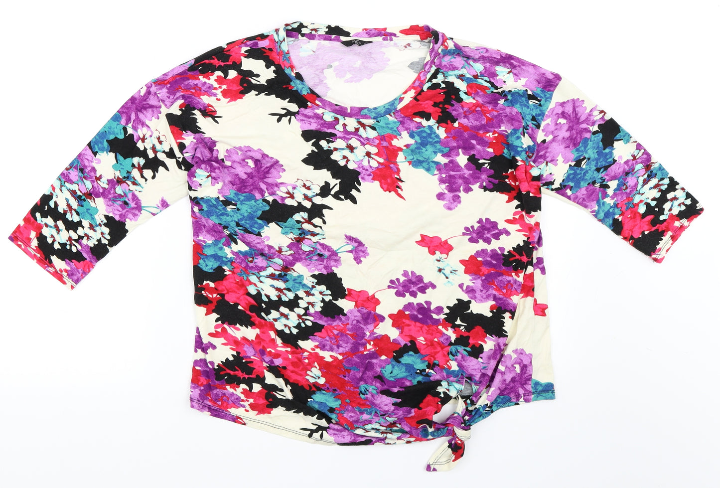 M&Co Womens Ivory Floral  Basic T-Shirt Size 12