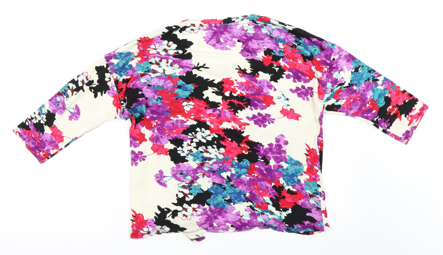 M&Co Womens Ivory Floral  Basic T-Shirt Size 12