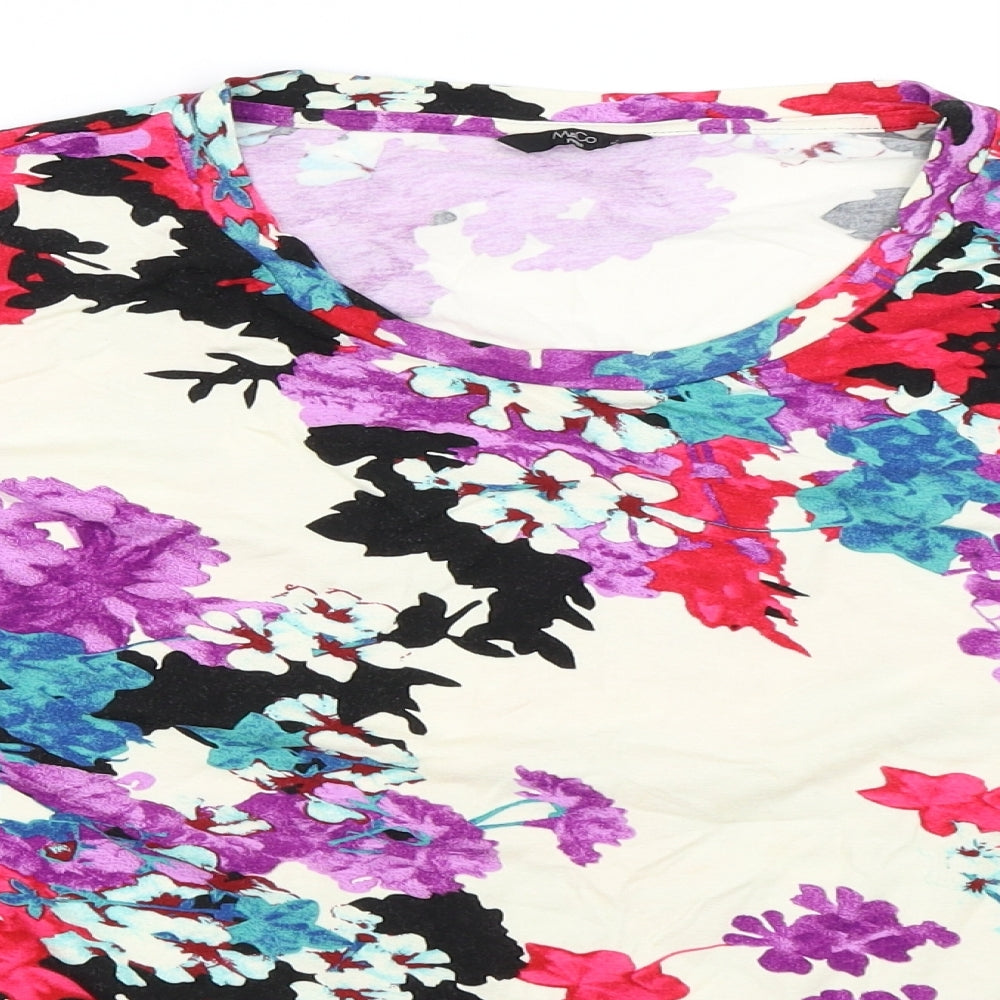 M&Co Womens Ivory Floral  Basic T-Shirt Size 12