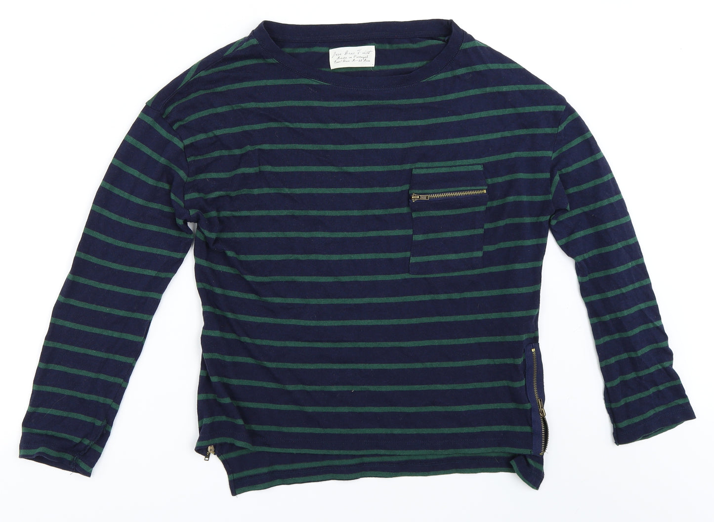 Preworn Womens Blue Striped  Basic T-Shirt Size M