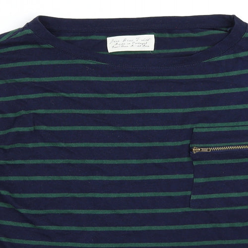 Preworn Womens Blue Striped  Basic T-Shirt Size M