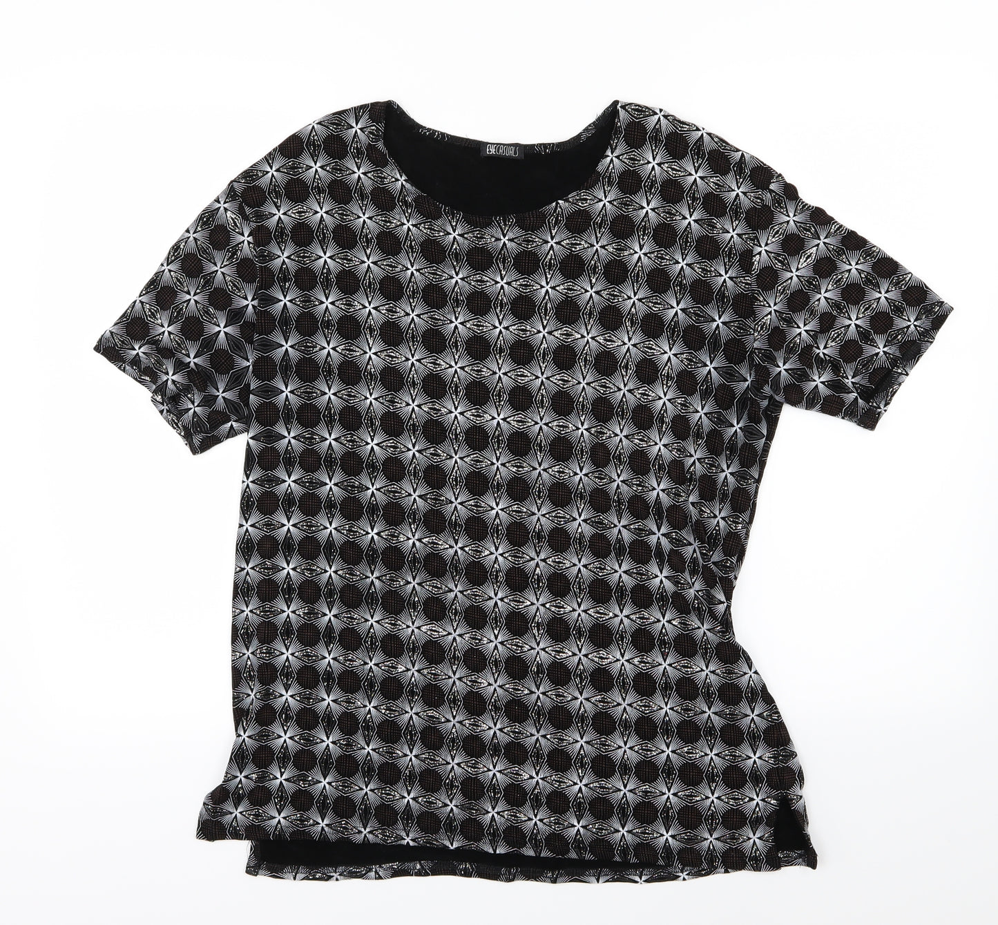 Eye Casuals Womens Black Geometric  Basic T-Shirt Size XL