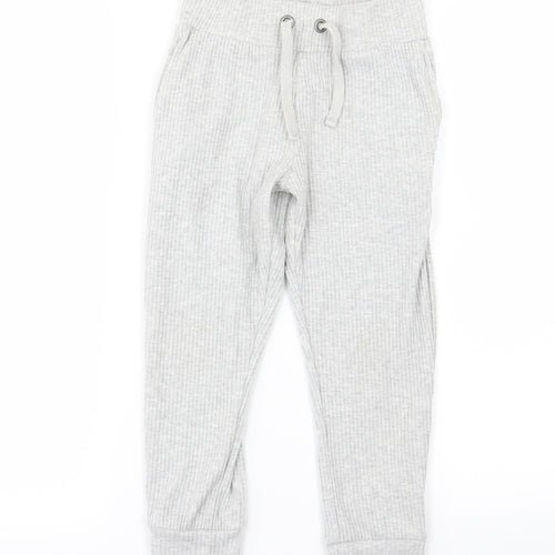F&F Girls Grey Striped Jersey Jogger Trousers Size 6-7 Years