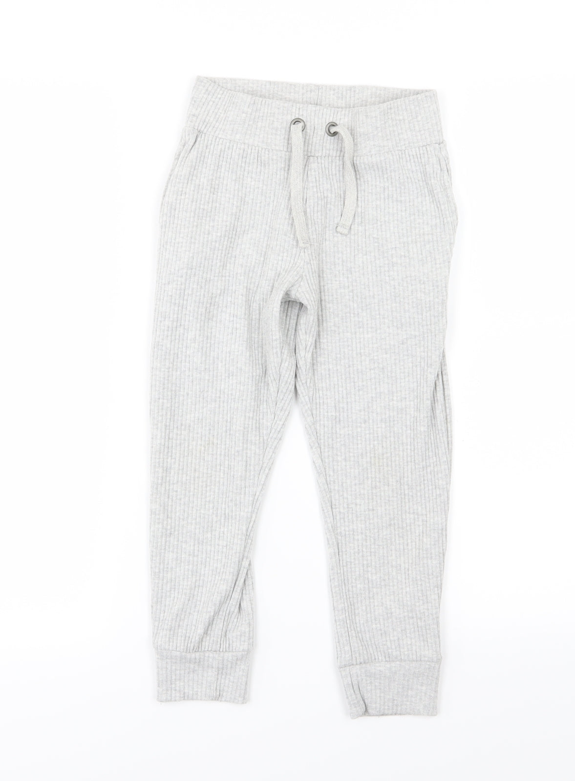 F&F Girls Grey Striped Jersey Jogger Trousers Size 6-7 Years