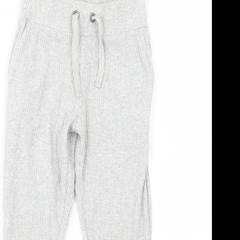 F&F Girls Grey Striped Jersey Jogger Trousers Size 6-7 Years