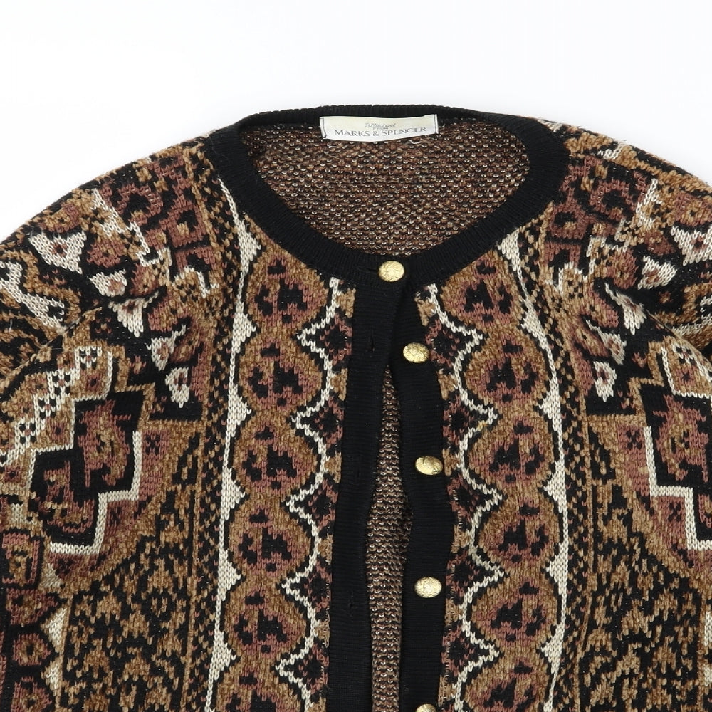 Marks and Spencer Womens Brown Geometric Knit Cardigan Jumper Size 12