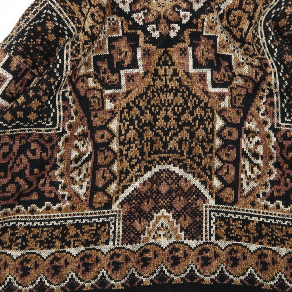 Marks and Spencer Womens Brown Geometric Knit Cardigan Jumper Size 12