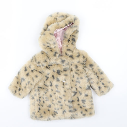 River Island Girls Brown Animal Print  Overcoat Coat Size 3-6 Months