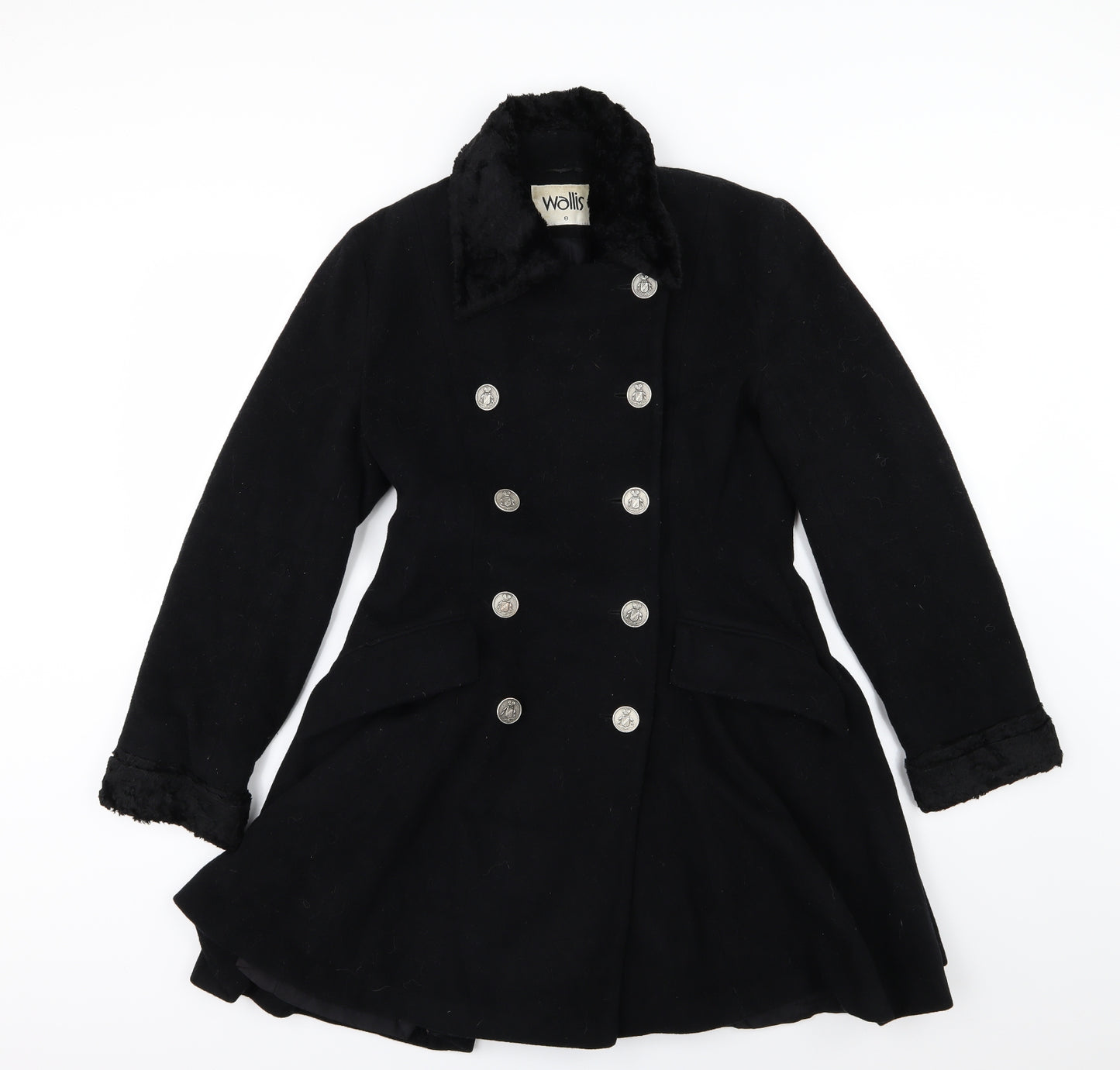 Wallis Womens Black   Overcoat Coat Size 8