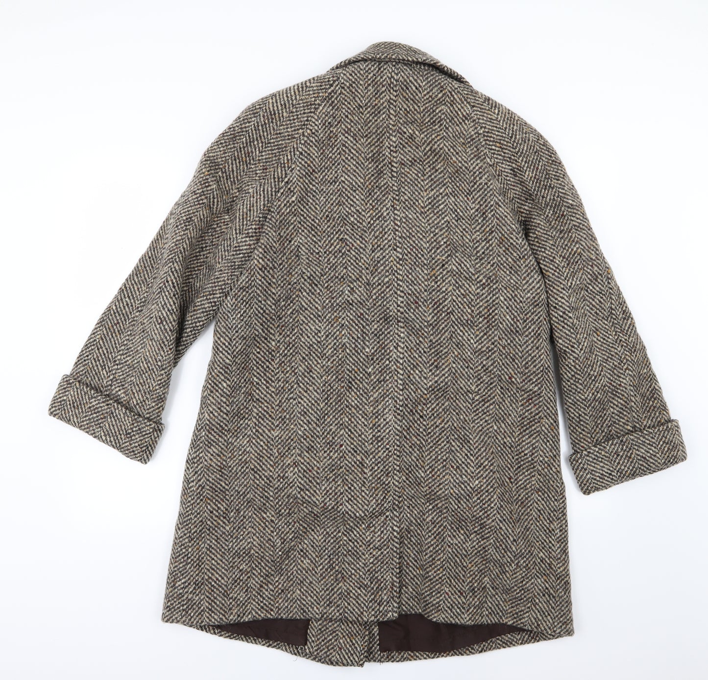 Marks and Spencer Womens Brown Herringbone Knit Overcoat Coat Size 14