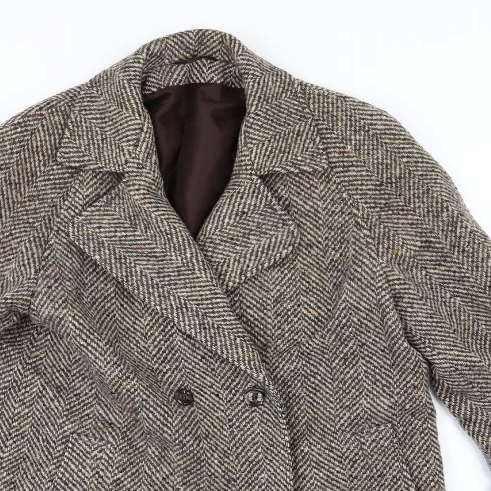 Marks and Spencer Womens Brown Herringbone Knit Overcoat Coat Size 14