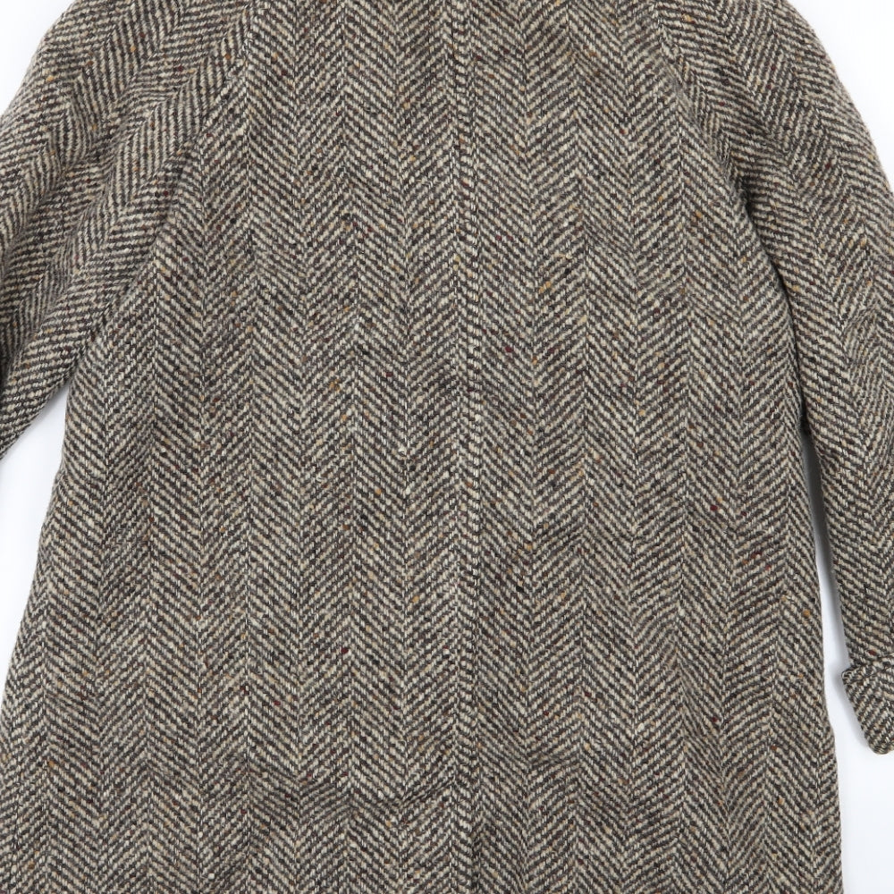 Marks and Spencer Womens Brown Herringbone Knit Overcoat Coat Size 14