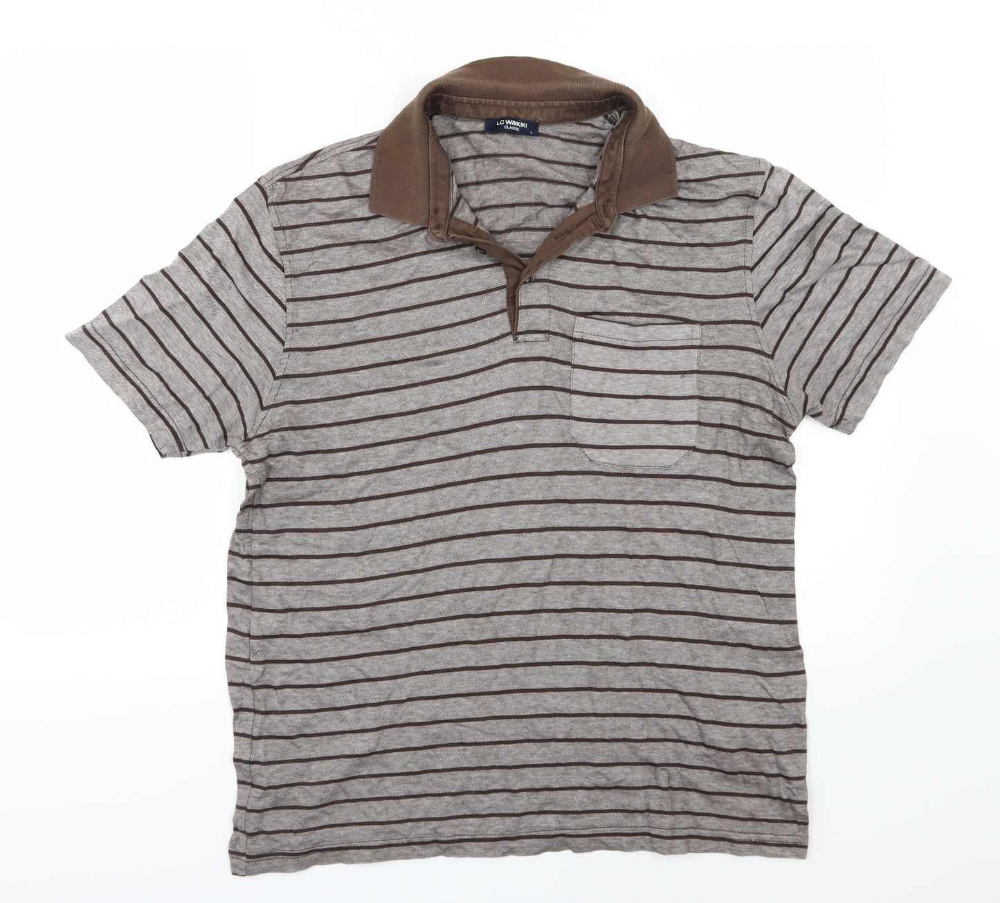 LC Waikiki Mens Brown Striped   Polo Size L