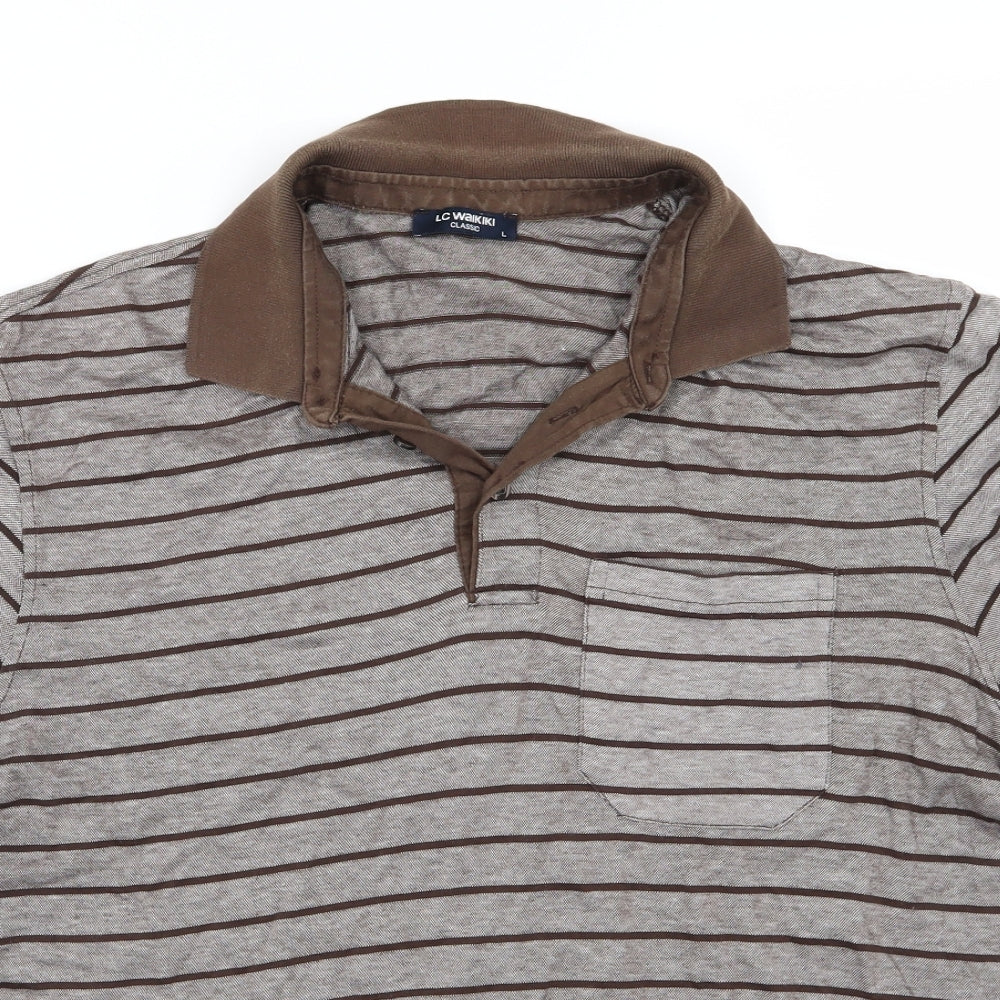 LC Waikiki Mens Brown Striped   Polo Size L