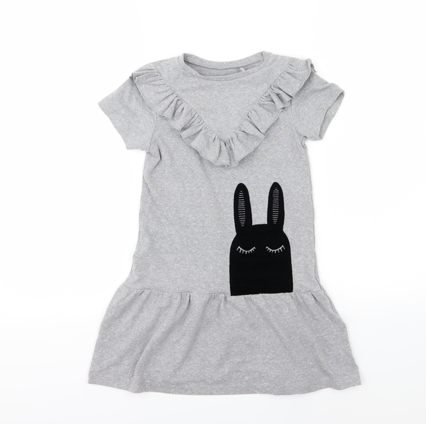 Mothercare Girls Grey  Jersey T-Shirt Dress  Size 6-7 Years  - Rabbit