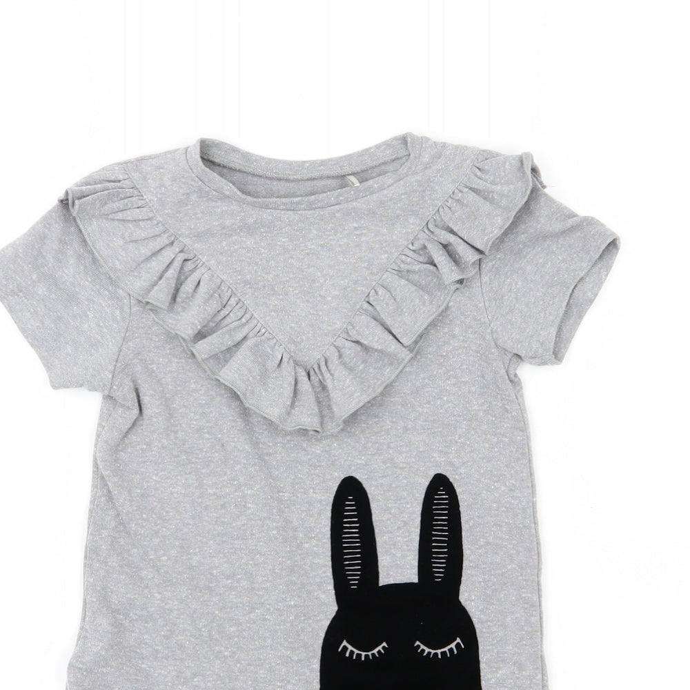 Mothercare Girls Grey  Jersey T-Shirt Dress  Size 6-7 Years  - Rabbit