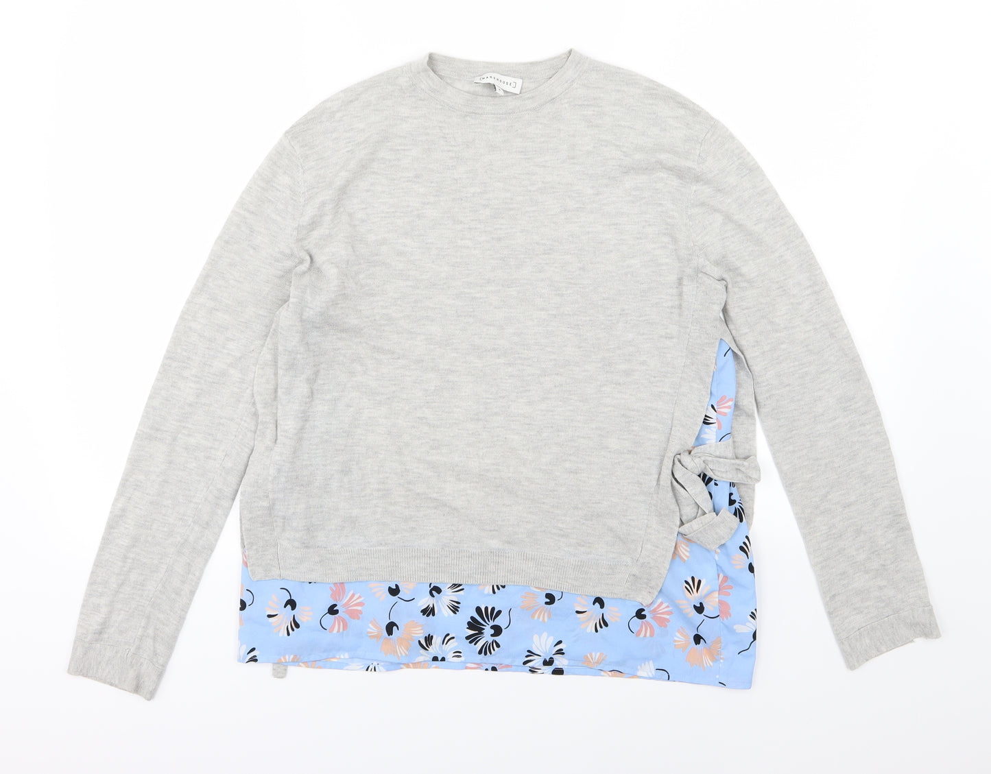 Warehouse Womens Grey Floral Knit Pullover Jumper Size 8