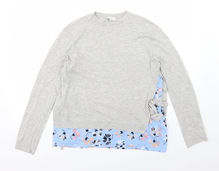 Warehouse Womens Grey Floral Knit Pullover Jumper Size 8