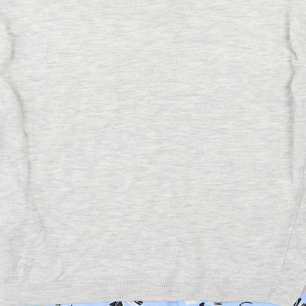 Warehouse Womens Grey Floral Knit Pullover Jumper Size 8