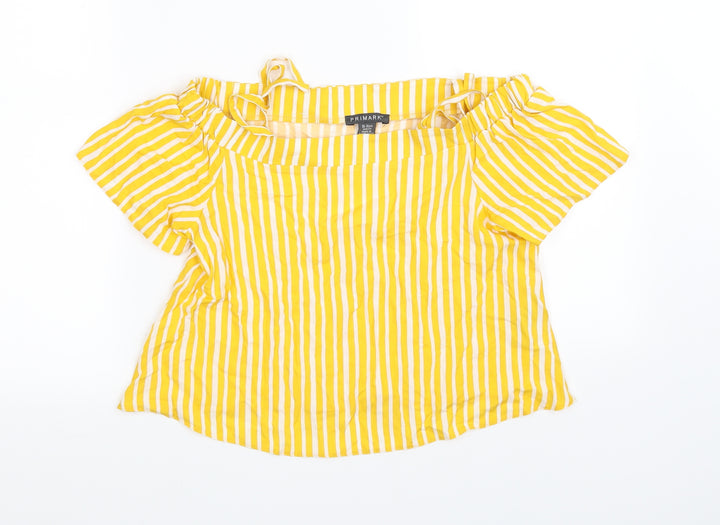Primark Girls Yellow Striped  Basic Blouse Size 10-11 Years