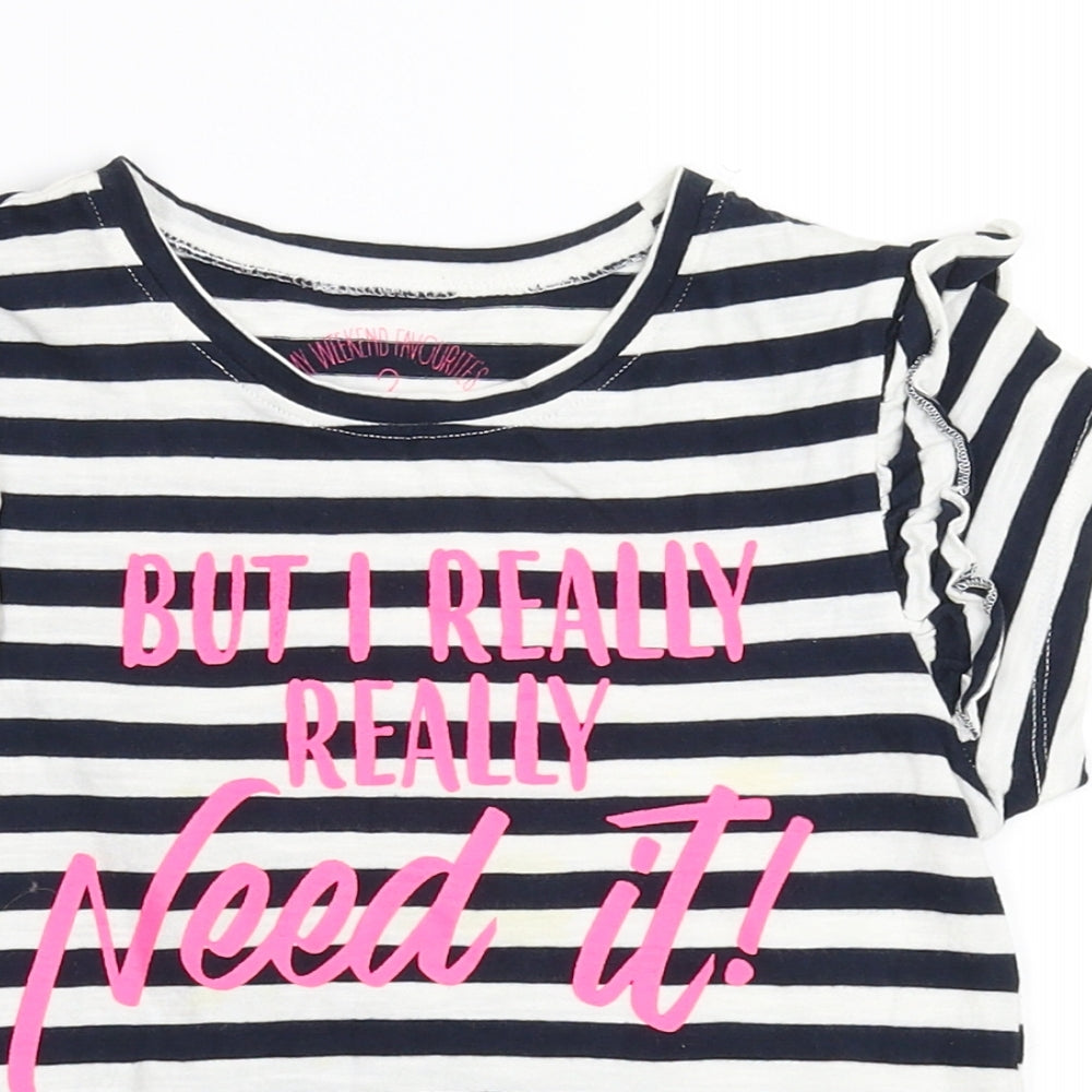 pre worn Girls Black Spotted  Basic T-Shirt Size 7 Years