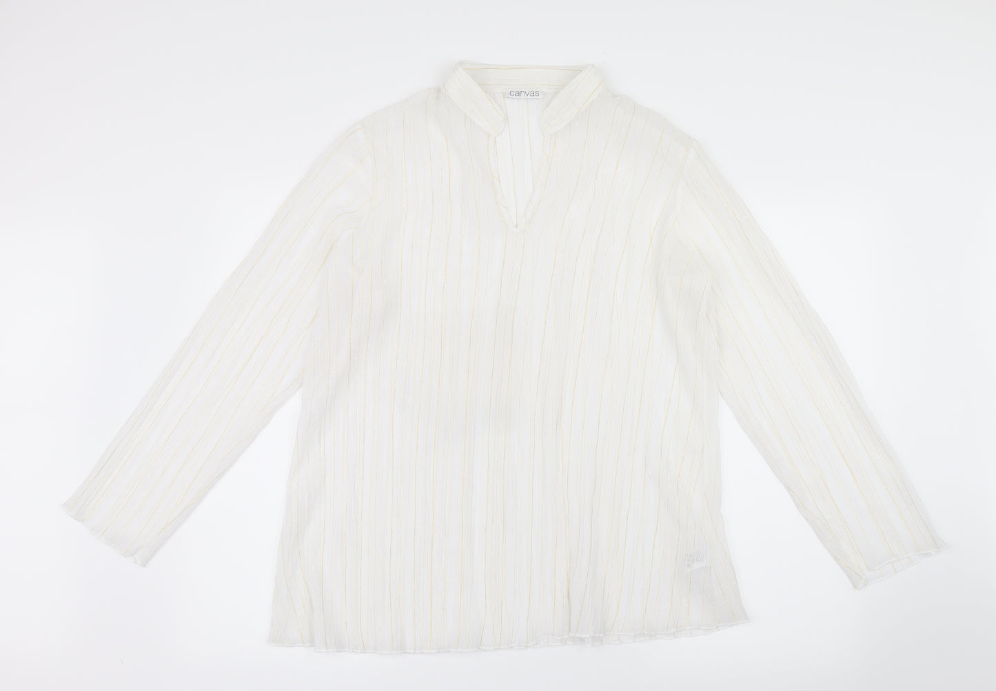 Canvas Womens White Striped Mesh Basic Blouse Size 16